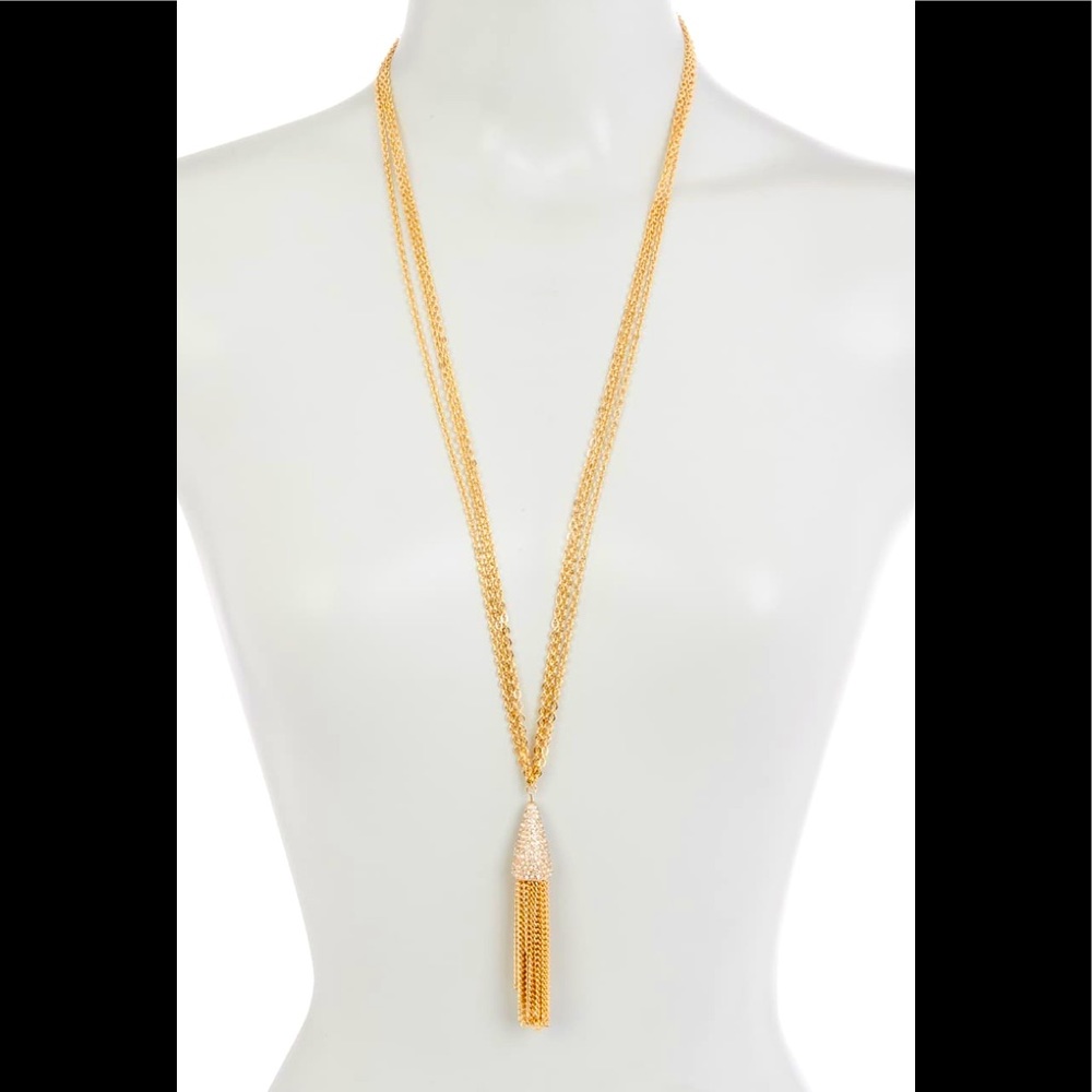 Multi chain crystal tassel necklace